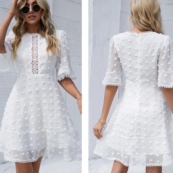New White Lace Swiss Dot Dress - Picture 3 of 5